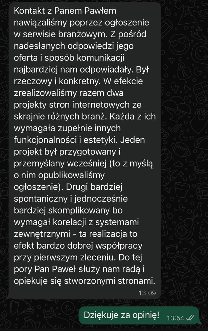 Opinia klienta o dwóch zrealizowanych projektach